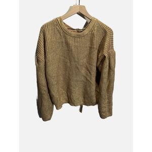 Kika Vargas x Target Sweater Womens‎ M Gold Metallic Open Tie Back Shaker Knit